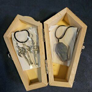 Blue aventurine coffin gemstone & double sided, battle axe pendants/earrings